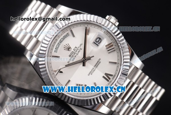Rolex Day Date II Clone Rolex 3255 Automatic Stainless Steel Case/Bracelet with White Dial and Stick Markers (BP) - Click Image to Close